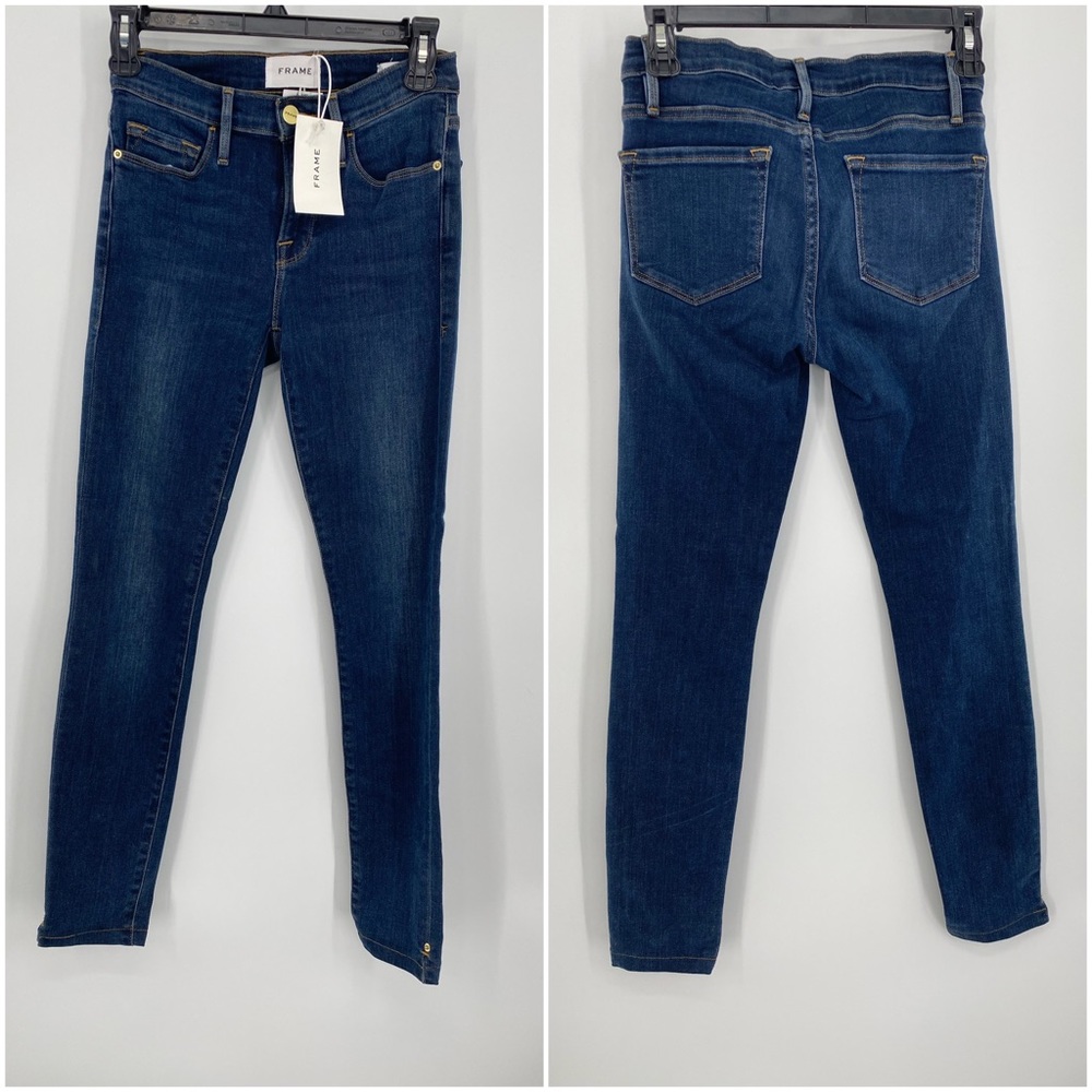 Frame Denim Le Skinny De Jeanne Slit Rivet Medium Dark Wash Blue Jeans Size 24